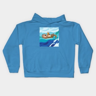 Sea Otter belly up drinking beer Kids Hoodie